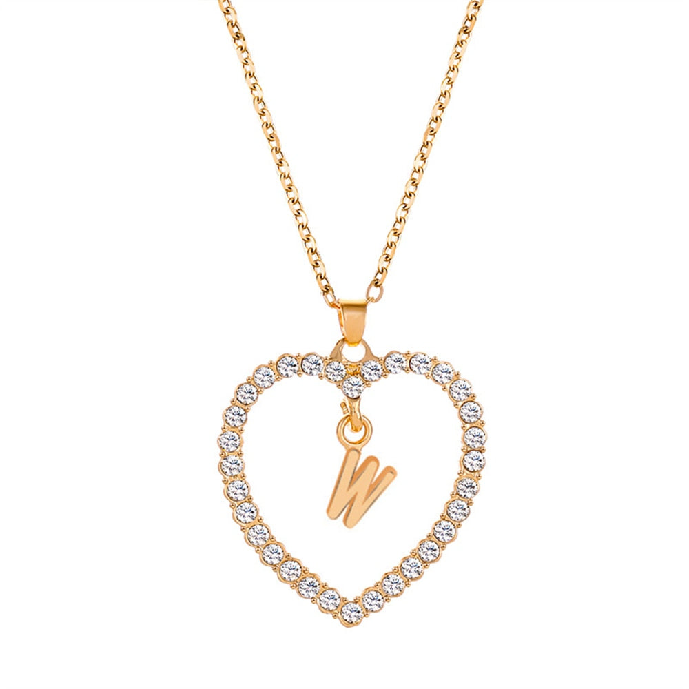 collier initiale strass w