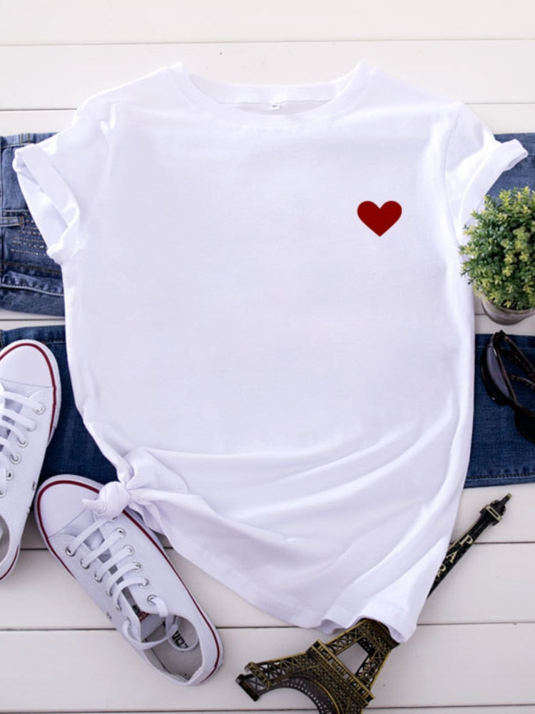 T-Shirt Blanc Coeur Rouge