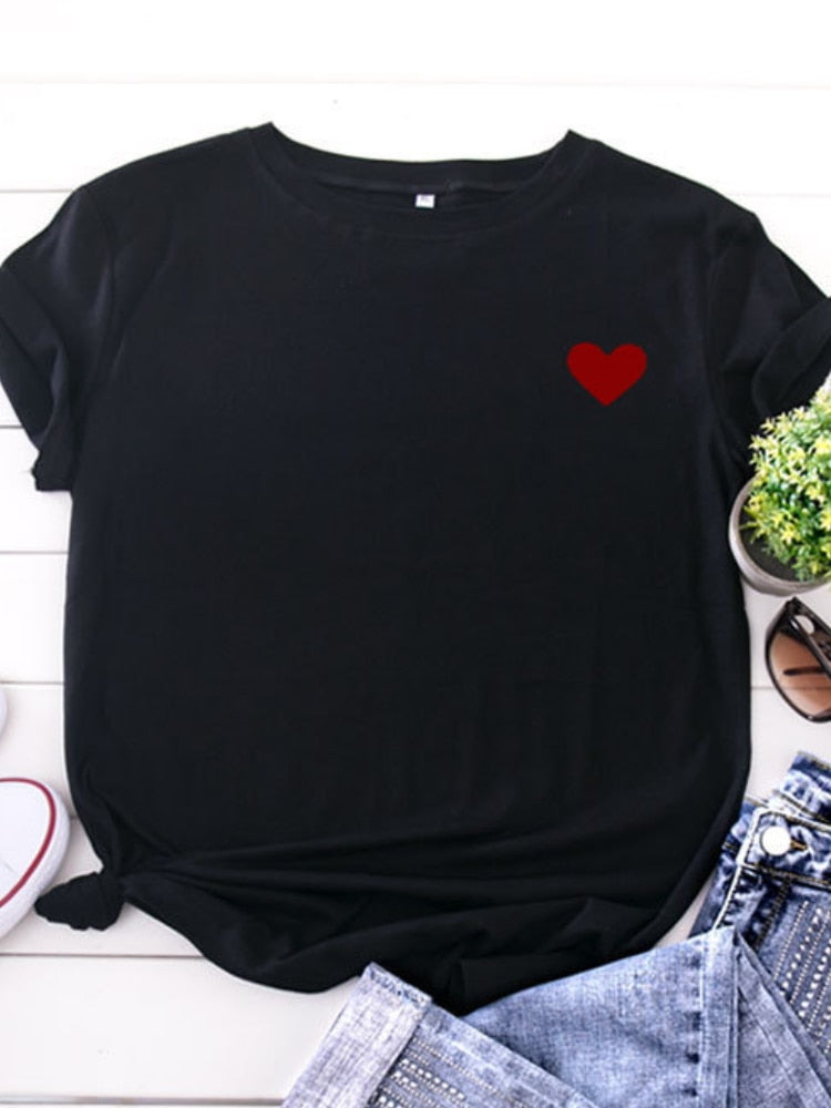 T-Shirt Noir Coeur Rouge