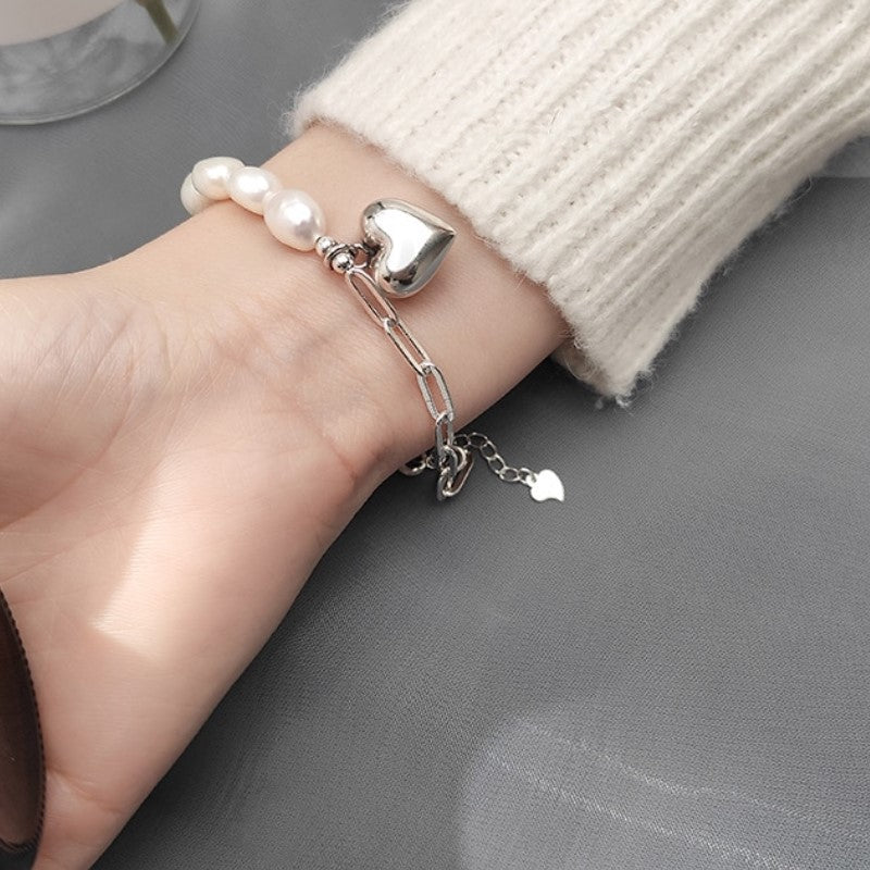 Bracelet coeur perle argent