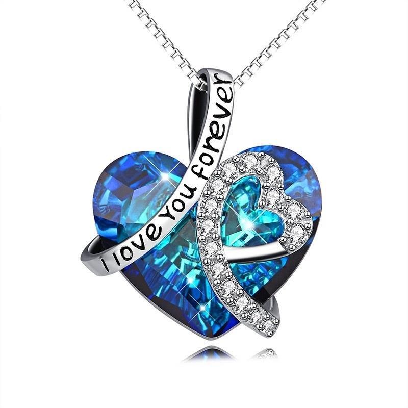 Collier coeur pierre bleu