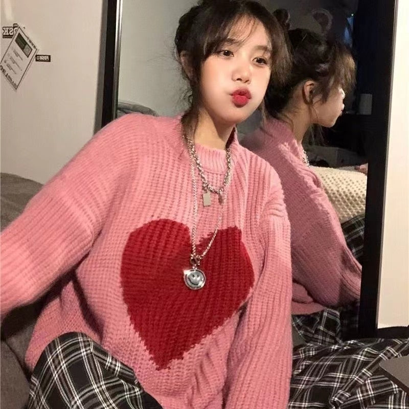 Pull Coeur Rouge Femme