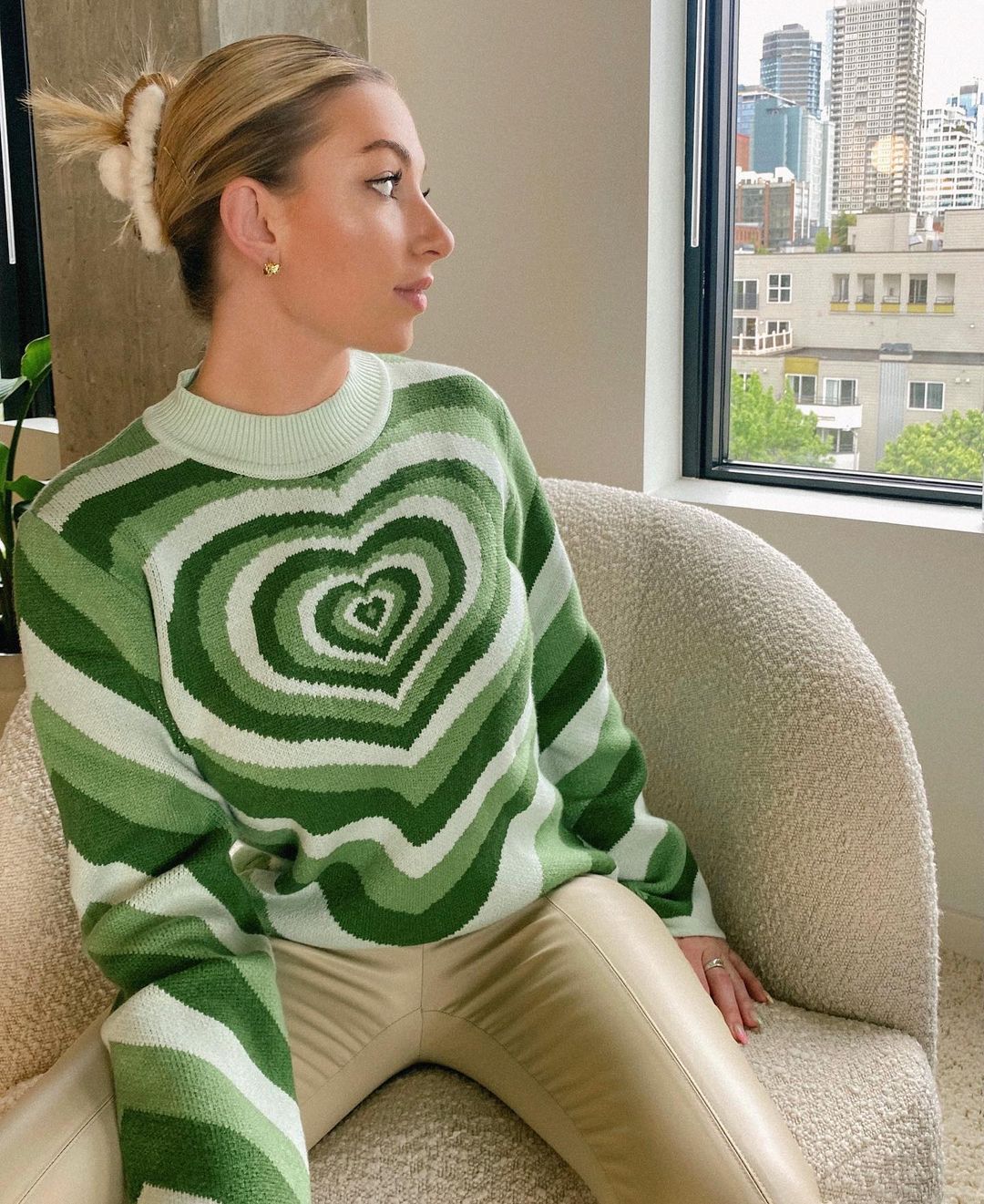 Pull coeur vert
